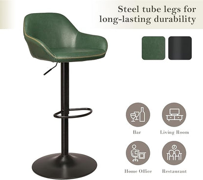 Glitzhome Bar Table and Chairs Set, Square Black Steel Pub Table with Soild Elm Wood Top and Bar Height Adjustable Swivel PU Leather Bar Stool for Breakfast Nook Living Room Small Space Restaurant