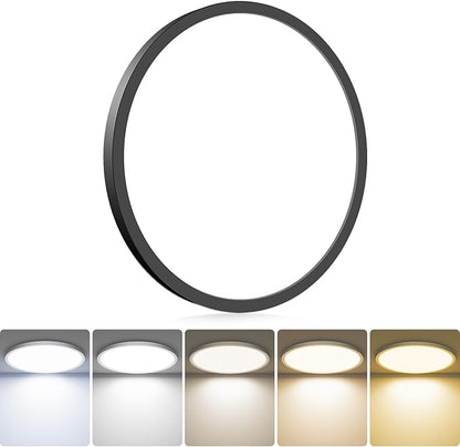 hepside 1Pack LED Flush Mount Ceiling Light Fixture, 13Inch 24W, Dimmable&3000K/3500K/4000K/5000K/6500K Adjustable Low Profile Ceiling Lights, Round Flat Ceiling Light for Kitchen,Hallway-Black