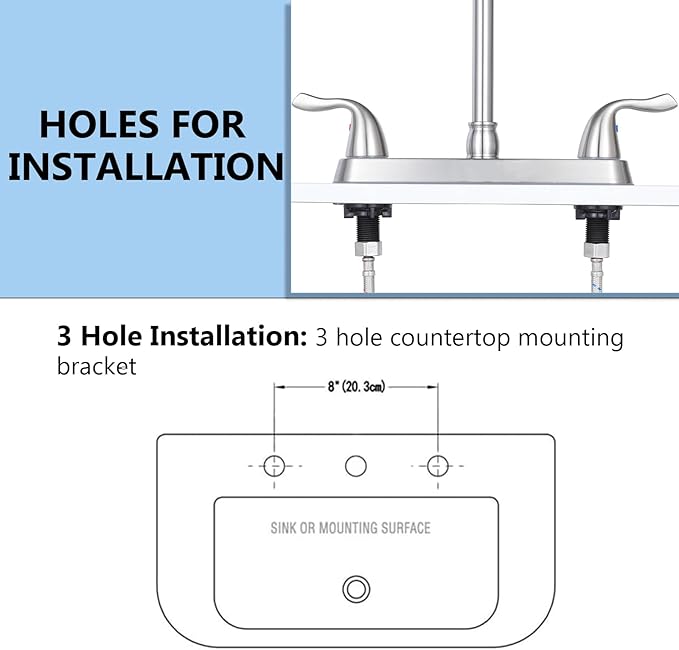 SHACO 2 Handle Kitchen Faucet, 3 Hole Kitchen Sink Faucet with Water Supply Line, Stainless Steel Brushed Nickel High Arc 360 Degree Rotating Taps for Kitchen Bar RV Camper, SC-YZLT001