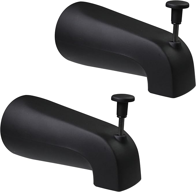 Westbrass E531D-1F-2-62 5-1/4" Reach Wall Mount Tub Spout with Front Diverter, Matte Black (2-Pack)