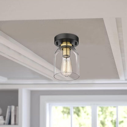 zeyu Small Ceiling Light Fixture, Modern Semi Flush Mount Ceiling Light for Hallway Bedroom Kitchen, Black and Gold Finish, ZG33F BK+BG