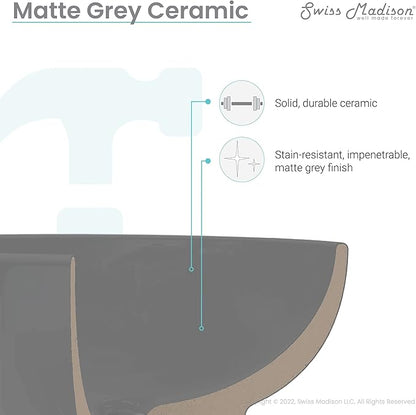 Claire 20” Rectangle Ceramic Vessel Sink in Matte Grey