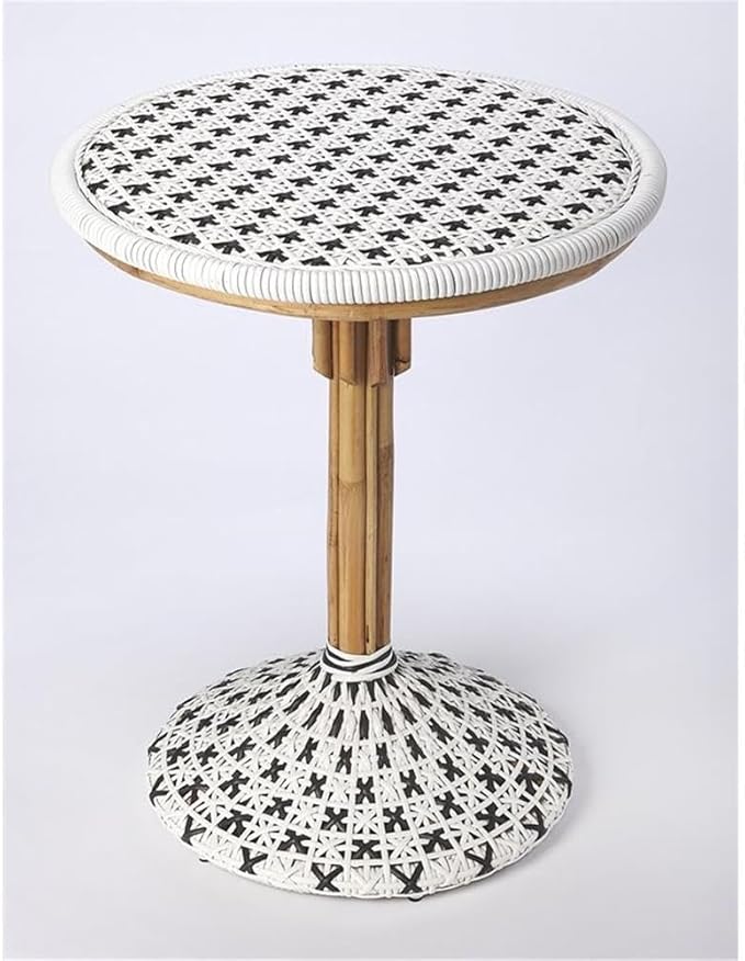 Beaumont Lane Island Living Rattan Bistro Table, White and Black Finish, 23.5 x 23.5 x 29 in, PE Plastic Weave, Lightweight Transitional Design Dining Table for Outdoor or Indoor Use