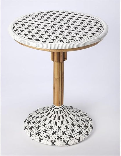 Beaumont Lane Island Living Rattan Bistro Table, White and Black Finish, 23.5 x 23.5 x 29 in, PE Plastic Weave, Lightweight Transitional Design Dining Table for Outdoor or Indoor Use