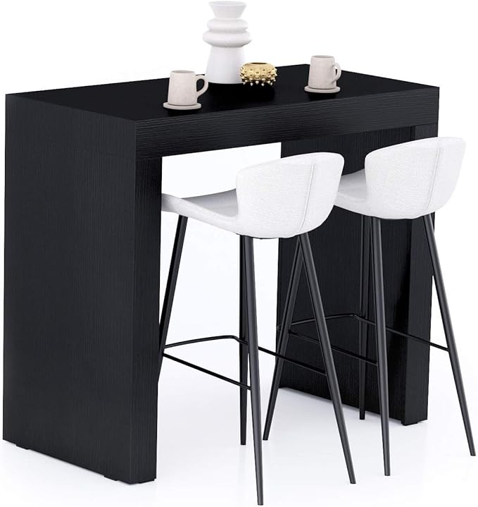 Mobili Fiver Evolution Tall Kitchen Bar Table Made in Italy | Space Saving, Counter Height Table for 4 | Modern Breakfast Bar Counter Top w/Cable Holder | Ashwood Black | 47,2 in x 23,6" in