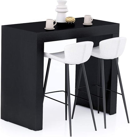 Mobili Fiver Evolution Tall Kitchen Bar Table Made in Italy | Space Saving, Counter Height Table for 4 | Modern Breakfast Bar Counter Top w/Cable Holder | Ashwood Black | 47,2 in x 23,6" in