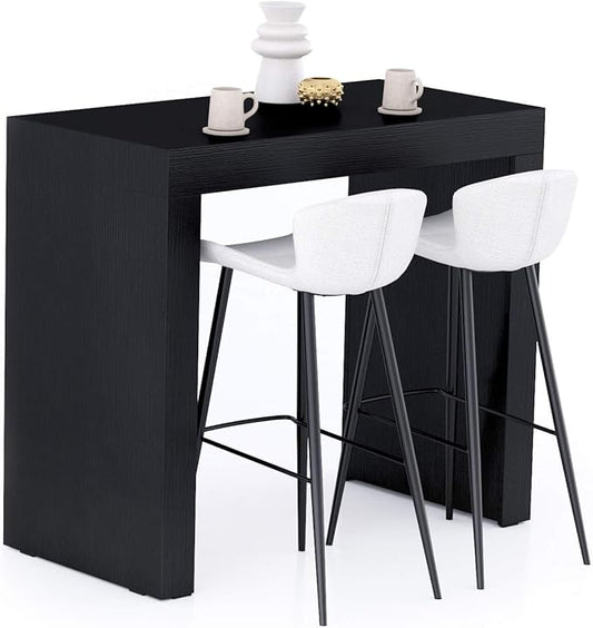 Mobili Fiver Evolution Tall Kitchen Bar Table Made in Italy | Space Saving, Counter Height Table for 4 | Modern Breakfast Bar Counter Top w/Cable Holder | Ashwood Black | 47,2 in x 23,6" in