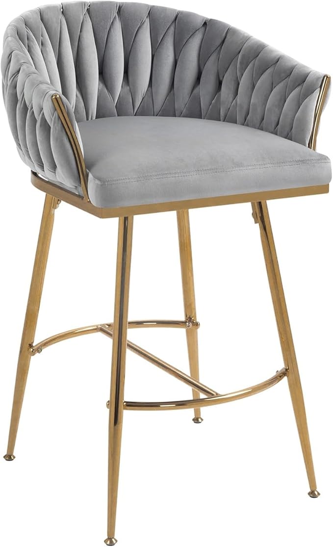 26'' Counter Height bar stools Set of 2 Kitchen Island Counter bar Stool with Hand- Wave Back, Golden Chromed Base and footrest,for Living Room