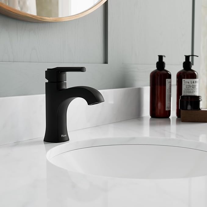 Pfister Vaneri Single Handle Bathroom Sink Faucet 1-Hole Matte Black Finish NSF Certified WaterSense with Push & Seal Drain TiteSeal Mounting Technology LF042VRIBB