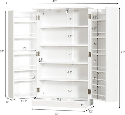 Tangkula Kitchen Pantry Cabinet, 17-Tier Buffet Sideboard with 2 Doors and 6 Adjustable Shelves, Kitchen Storage Cabinet, Space Saving Cupboard for Dining Room Living Room, 23 x 12 x 41 Inch (White)
