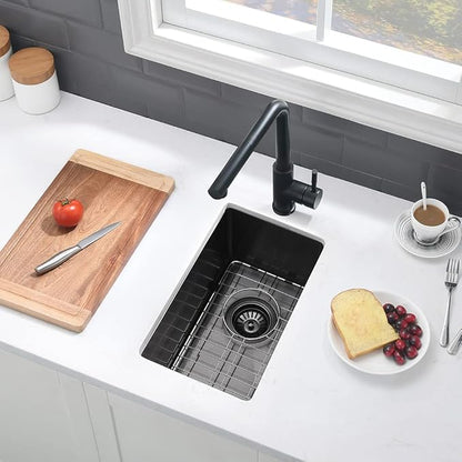 10 Inch Black Bar Sink Undermount-VASOYO 10x18 Small Kitchen Sink Undermount Wet Bar Sinks 16 Gauge Black Stainless Steel Single Bowl Deep Camping Rv Sinks Bowl with Bottom Grid&Drain
