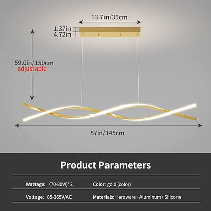 Modern Gold Ceiling Pendant Light, 57IN Chandelier with Remote Control 3000k-6500K Adjustable Color Temperature,Aluminum Island Lighting Lamp for Dining Room, Living Room, Island