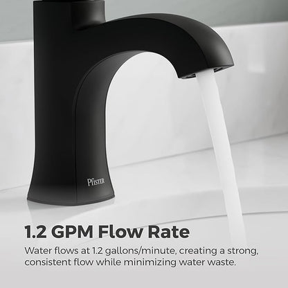 Pfister Vaneri Single Handle Bathroom Sink Faucet 1-Hole Matte Black Finish NSF Certified WaterSense with Push & Seal Drain TiteSeal Mounting Technology LF042VRIBB