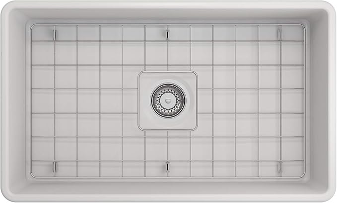 BOCCHI Classico Farmhouse Apron Front Fireclay 30 in. Single Bowl Kitchen Sink with Protective Bottom Grid and Strainer in Matte White