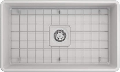 BOCCHI Classico Farmhouse Apron Front Fireclay 30 in. Single Bowl Kitchen Sink with Protective Bottom Grid and Strainer in Matte White