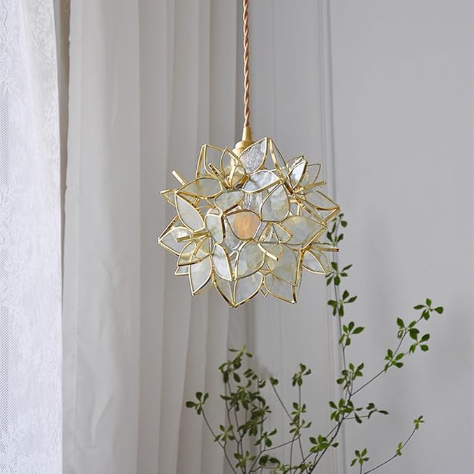 Glass Flower Pendant Lights Floral Petal Light Fixture Modern Hanging Lamp 7 Inch Mini Pendant Lighting for Kitchen Island - Clear Textured Glass Shade