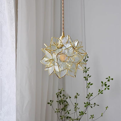 Glass Flower Pendant Lights Floral Petal Light Fixture Modern Hanging Lamp 7 Inch Mini Pendant Lighting for Kitchen Island - Clear Textured Glass Shade