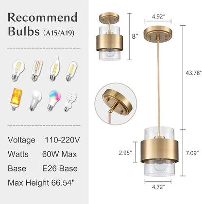 DEYNITE Modern Pendant Light Fixtures Brass Hanging Light for Kitchen Island