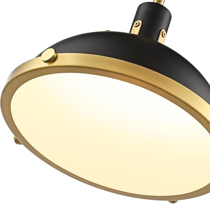 12.7 Inch Black and Gold Modern Pendant Lights, Industrial Dome Kitchen Island Pendant Lighting, 1-Light Small Ceiling Hanging Light Fixture with Opal Glass Diffuser, Over Sink Table Bar Hall