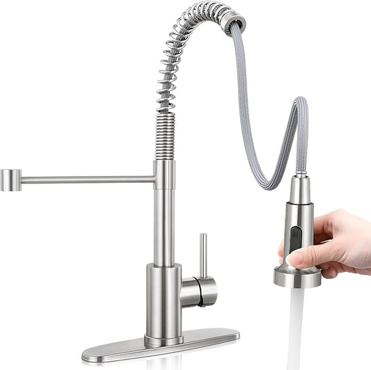 Kitchen Faucet with Pull Down Sprayer 1 Handle Pull Out Spring Sink Faucets 1 Hole Or 3 Hole Stainless Steel (Brush Nickel)