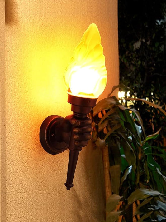 Retro Outdoor Waterproof Wall Lights Fixture Holding Torch Wall Lamp Left Torchbearer Hand Light Glass Lampshade E27 LED Bulb 7W Industrial Style,Bronze,3000K(1Pcs)