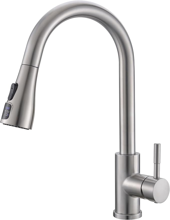 GIMILI LED Kitchen Faucet with Pull Down Sprayer Single Hole Kitchen Sink Faucet Suitable for Farmhouses RV Laundry Room Outdoor and Campers Brushed Nickel