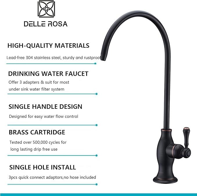 Delle Rosa Drinking Water Faucet, Stainless Steel Kitchen Water Filter Faucet, Commercial Water Filtration Faucet for Under Sink Water Filter System, Oil Rubbed Bronze Non-Air Gap RO Faucets