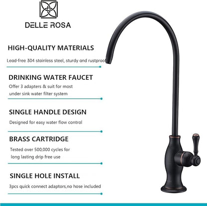 Delle Rosa Drinking Water Faucet, Stainless Steel Kitchen Water Filter Faucet, Commercial Water Filtration Faucet for Under Sink Water Filter System, Oil Rubbed Bronze Non-Air Gap RO Faucets