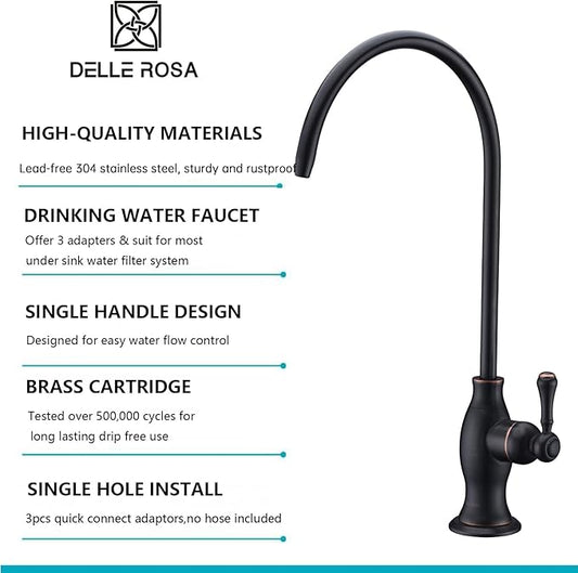 Delle Rosa Drinking Water Faucet, Stainless Steel Kitchen Water Filter Faucet, Commercial Water Filtration Faucet for Under Sink Water Filter System, Oil Rubbed Bronze Non-Air Gap RO Faucets