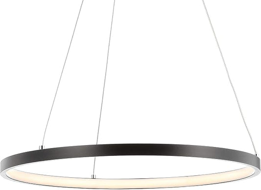 JONATHAN Y 15.75" Matte Black Modern Integrated LED Pendant Light, Dimmable Round Hoop Chandelier for Kitchen Island, Dining Room, Adjustable Height Metal Hanging Light JYL7202A
