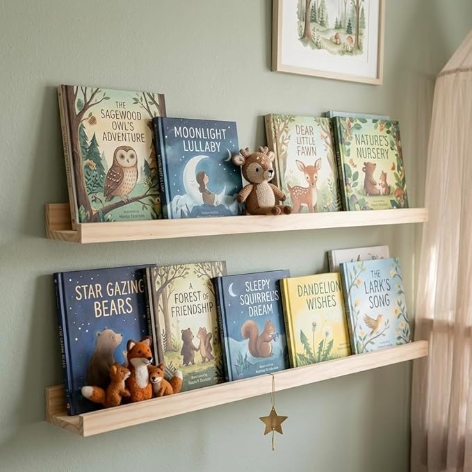 AZSKY 2pc 36in Natural Wood Floating Shelves, Country Rustic Style Wall Shelves for Kids Books, Photo Picture Ledge, Nursery Decor