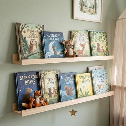 AZSKY 2pc 36in Natural Wood Floating Shelves, Country Rustic Style Wall Shelves for Kids Books, Photo Picture Ledge, Nursery Decor