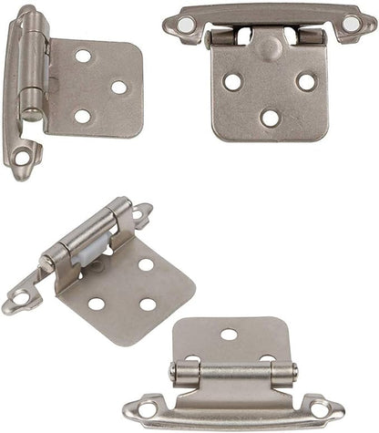 DecoBasics Cabinet Hinges Brushed Nickel for Kitchen Cabinets Doors (5 Pair -10 Pcs) -1/2" Overlay (Variable) -Self Closing Kitchen Cabinet Hinges Flush Mount w/Silicon Bumpers & Hardware Screws