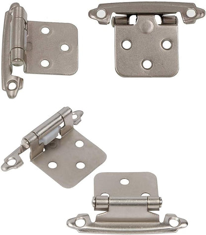 DecoBasics Cabinet Hinges Brushed Nickel for Kitchen Cabinets Doors (10 Pair -20 Pcs) -1/2" Overlay (Variable) -Self Closing Kitchen Cabinet Hinges Flush Mount w/Silicon Bumpers & Hardware Screws