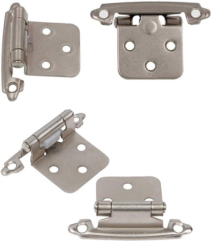 DecoBasics Cabinet Hinges Brushed Nickel for Kitchen Cabinets Doors (1 Pair -2 Pcs) -1/2" Overlay (Variable) -Self Closing Kitchen Cabinet Hinges Flush Mount w/Silicon Bumpers & Hardware Screws