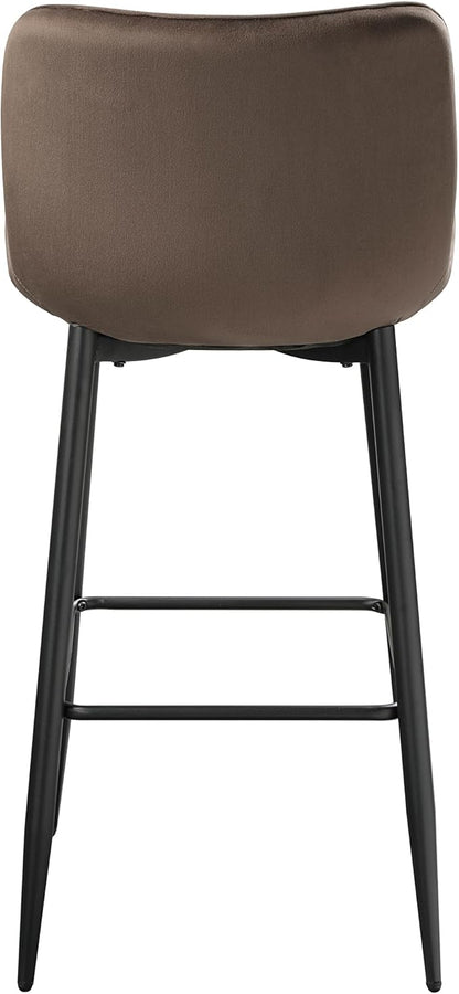 Lexicon Bar Stools Set of 2 - Bar Height Stools for Dining Room, Kitchen, Solid Padded Back, Tall, Black Metal Finish and Brown Velvet Cushion Seat, 29''SH