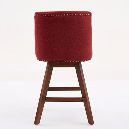 Comfortable Upholstered Swivel Bar Stool with Wooden Legs and Soft Fabric Seat for Kitchen Island or Home Bar Use (Wine RED + Wood+Fabric + Foam)
