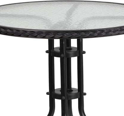Flash Furniture Barker 28'' Round Tempered Glass Metal Table with Black Rattan Edging