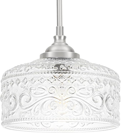 Modern Brushed Nickel Pendant Lights Kitchen Island, Bathroom Pendant Light with Clear Glass, Pendant Lighting over Island with Adjustable Rod, Farmhouse Hanging Light for Dining Room Hallway, E26