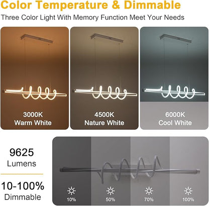 Modern LED Pendant Lighting Fixtures, Dimmable Led Chandelier with Remote Control,Acrylic and Aluminum Music Shape Adjustable Kitchen Island Hanging Lamp Painting Lamp for Dining Table Office Bedroom