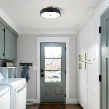 Dimmable LED Ceiling Light Fixture, 2700K-6000K 5CCT Modern Mid-Century Semi Flush Mount Ceiling Light, Black Close to Ceiling Lamp for Kitchen, Laundry Room, Bedroom, Hallway, 11.8in