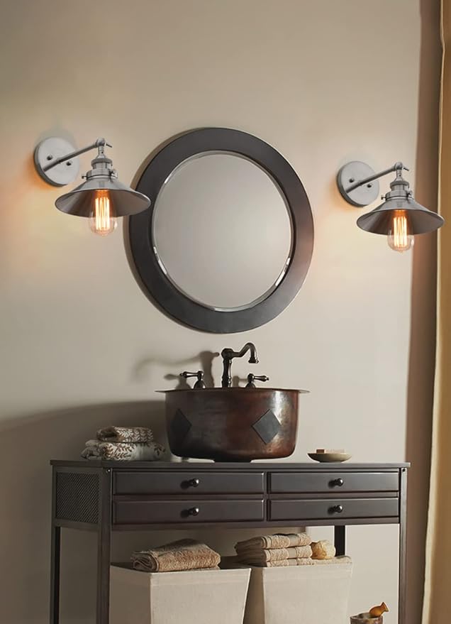PERMO Vintage Industrial Metal Wall Sconce Lighting Brushed Nickel Sconces 180 Degree Adjustable Wall Lamp