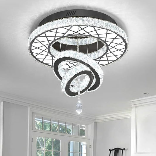 HAIXIANG LED Chandelier Modern Ceiling Dimmable Light Fixture Crystal Chandelier for Bedroom Dining Room Black