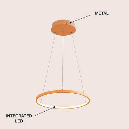 JONATHAN Y 15.75" Orange Modern Integrated LED Pendant Light, Dimmable Round Hoop Chandelier for Kitchen Island, Dining Room, Adjustable Height Metal Hanging Light (JYL7202G)