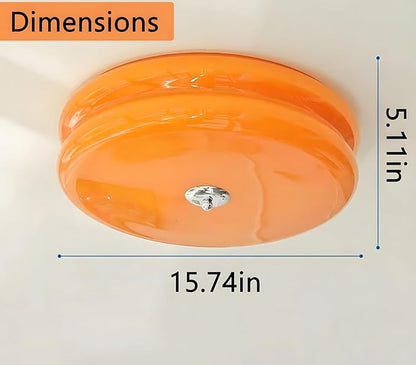 Bofea-Mid Century Modern Orange Glass Flush Mount Ceiling Lamp,Hallway Ceiling Light,Large Round LED Ceiling Light Fixture for Living Room,Bathroom, Bedroom.