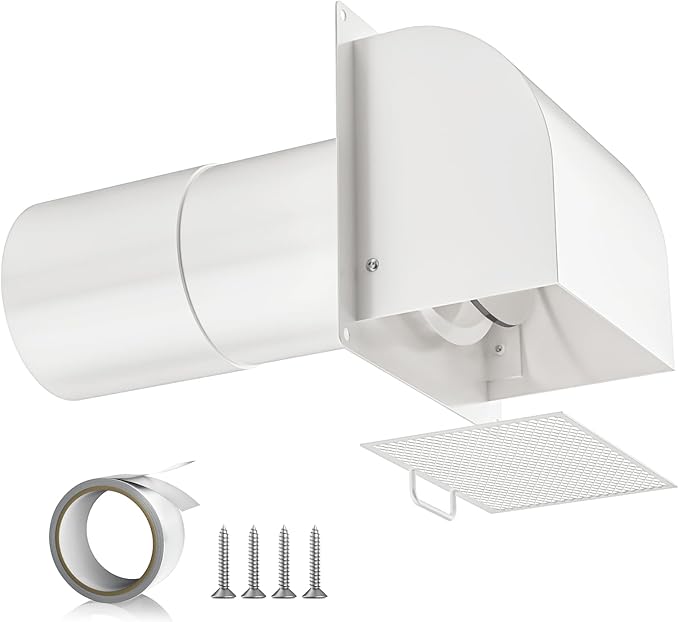 [Upgraded] Hon&Guan 4 Inch Hooded Wall Vent with Magnetic Flap and Removable Mesh, Dryer Vent Cover Outside Arc-Shaped 4'' Exhaust Vent for Dryer/Bathroom/Kitchen Range Hood(Galvanized Steel, White)