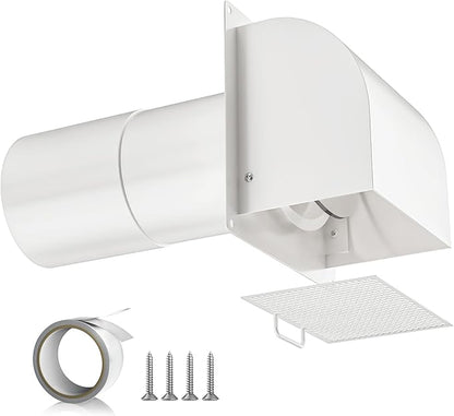 [Upgraded] Hon&Guan 4 Inch Hooded Wall Vent with Magnetic Flap and Removable Mesh, Dryer Vent Cover Outside Arc-Shaped 4'' Exhaust Vent for Dryer/Bathroom/Kitchen Range Hood(Galvanized Steel, White)