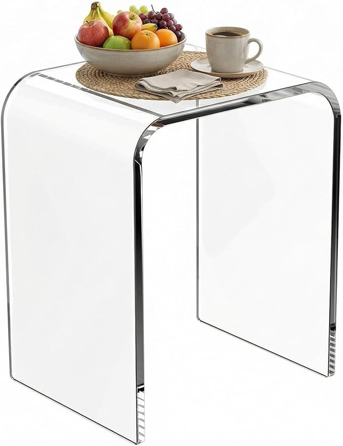 WAHFAY Acrylic End Table, Clear Lucite Coffee Table with Waterfall Edges, Contemporary Square Nightstand and Side Table for Small Living Room, Bathroom, Bedroom and Office