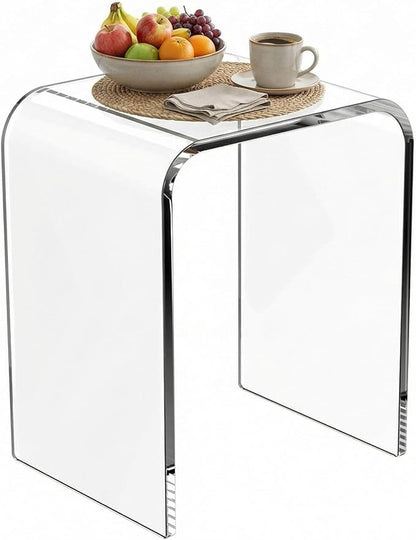 WAHFAY Acrylic End Table, Clear Lucite Coffee Table with Waterfall Edges, Contemporary Square Nightstand and Side Table for Small Living Room, Bathroom, Bedroom and Office