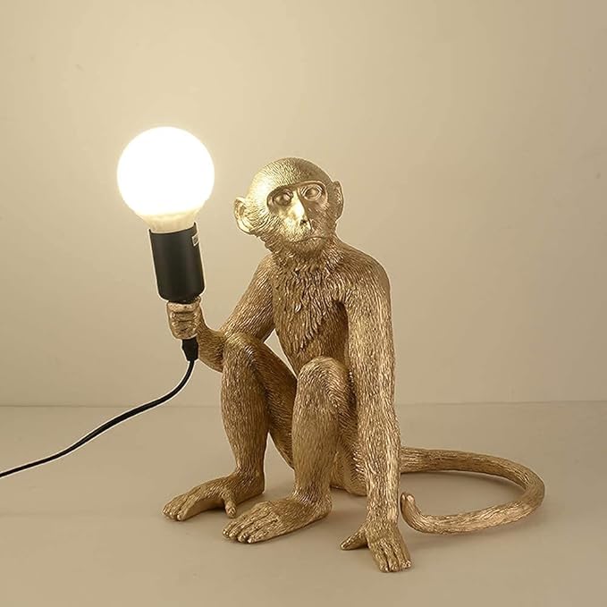 LOYALHEARTDY Modern Table Light Monkey Desk Lamp Resin Sitting Monkey Lighting Fixture for Living Room, Bedroom, Office, College Dorm Decoration (Gold, Table Lamp)